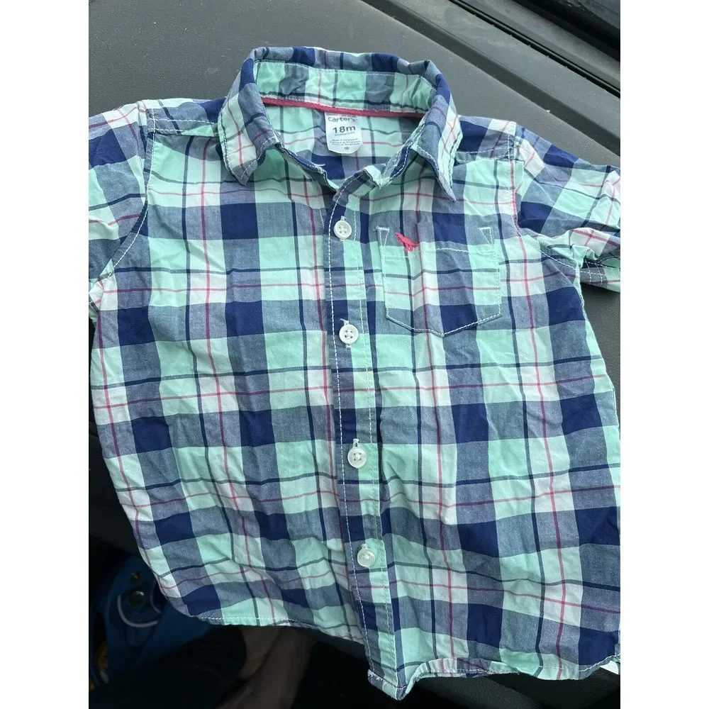 CARTERS Toddler Boys Plaid Shirt ~‎ Size 18 months Spring Easter